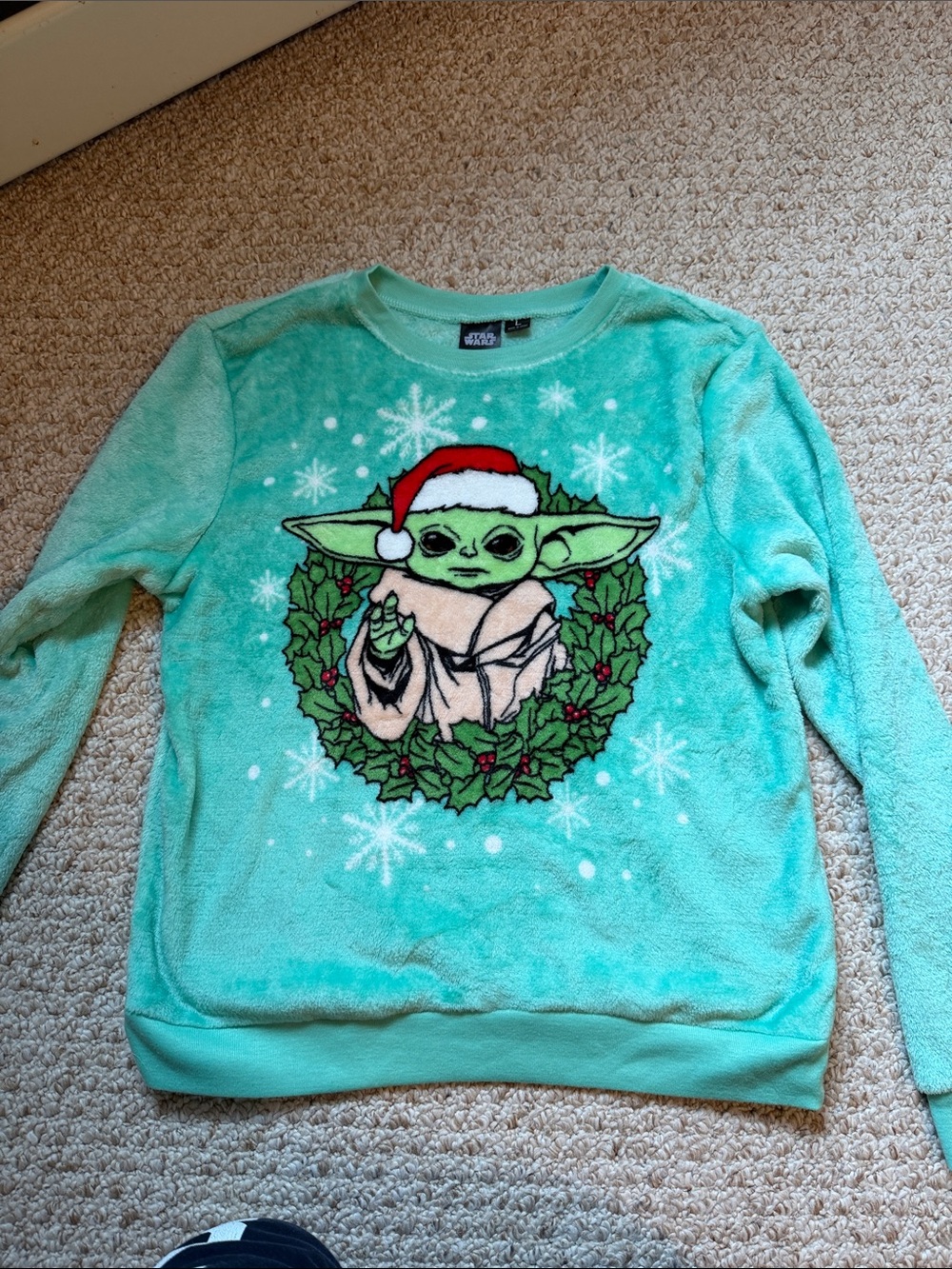 Star Wars Women's Mint Green Baby Yoda Holiday Sweatshirt